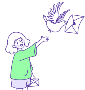 Menina soltando um pombo correio